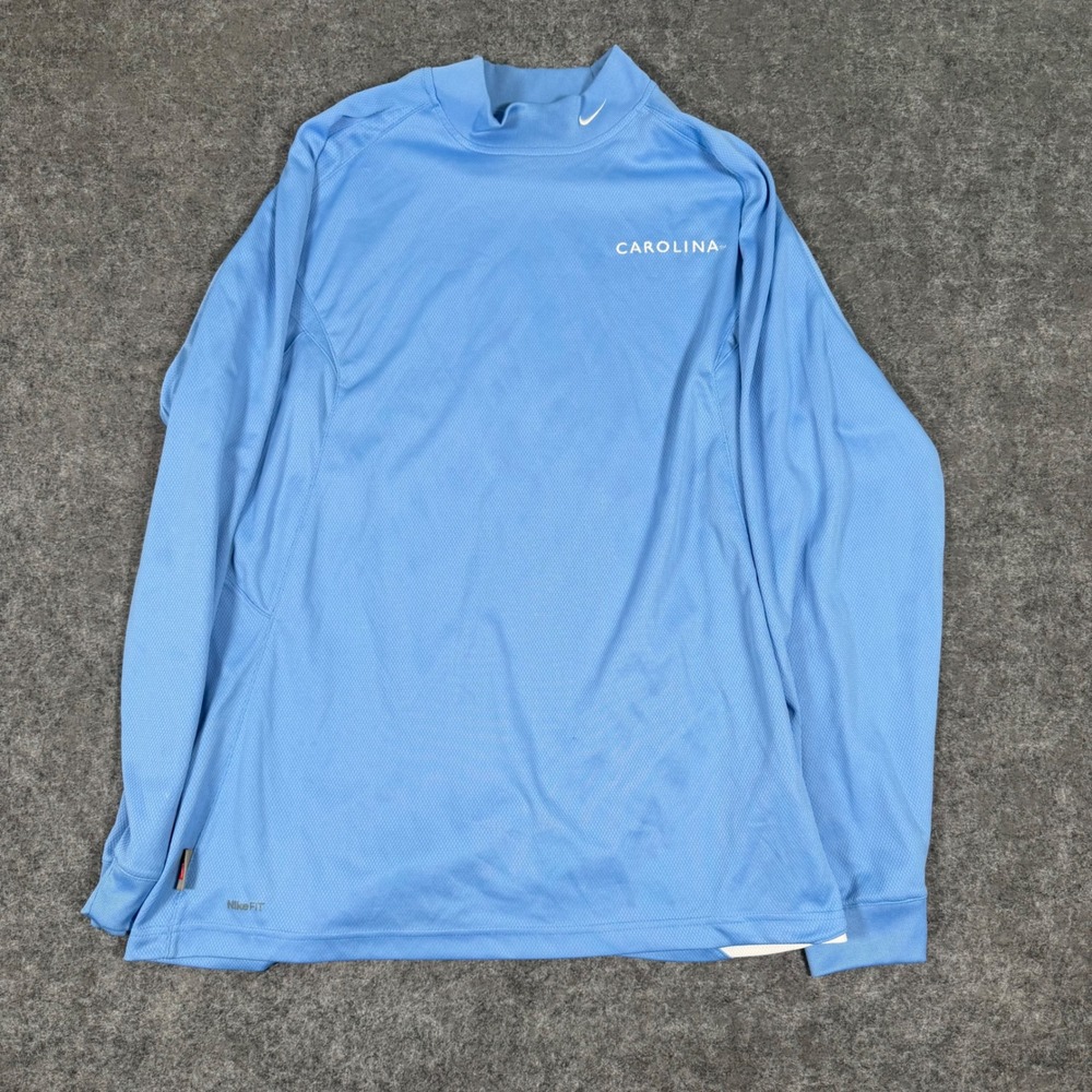 VTG Nike Team Carolina Tar Heels Mock Neck Long Sleeve Shirt Blue Mens Large L